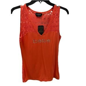 Bebe tank top Crochet V-neck peach Small